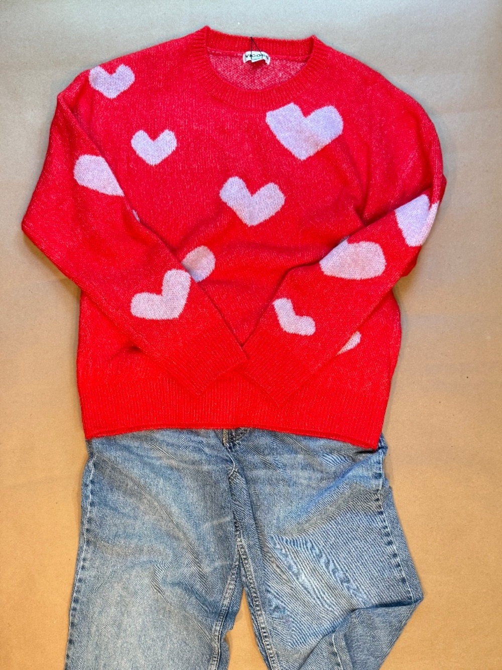 Vigoss Red Heart Crewneck Sweater Women's XL NWT